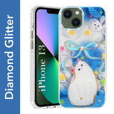For Apple iPhone 13 Back Cover Case (Luxury Floral Glitter Cute Butterfly | Diamond Studded Camera Bump | Girls & Women Design)