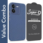 For Vivo IQOO Z9 5G Combo with Back Cover and 9H Tempered Glass (Liquid Silicone | Camera Protection | Oleophobic Coating Screen Glass)