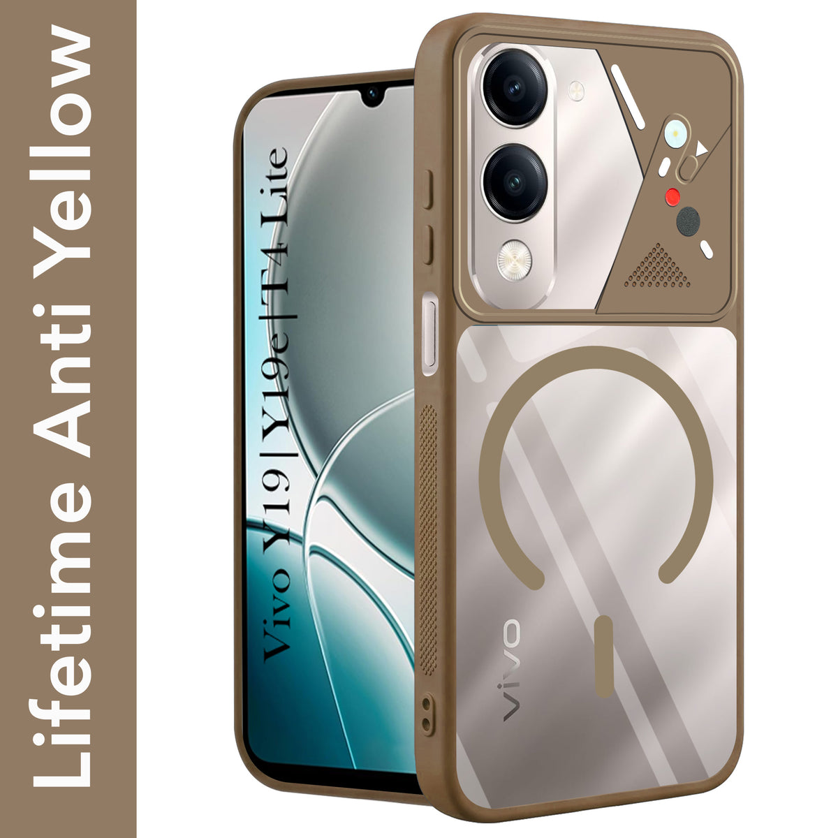 For Vivo Y19 | Vivo Y19e | Vivo T4 Lite Back Cover Case Lifetime Anti-Yellow Clear (Camera Protection | Side Grip | Wireless MagSafe Compatible)