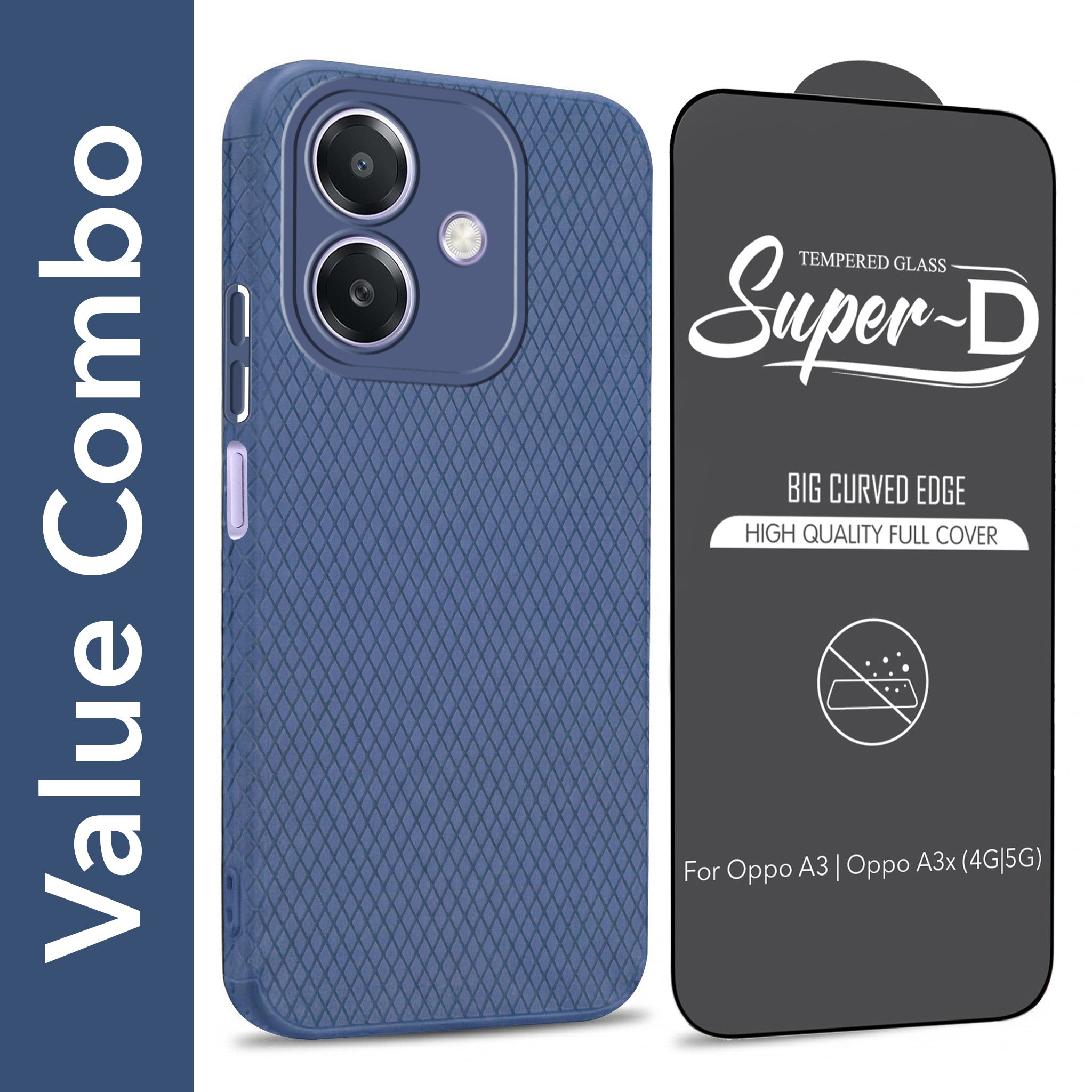 For Oppo A3X (4G/5G) | Oppo A3 5G Combo with Back Cover and 9H Tempered Glass (Liquid Silicone | Camera Protection | Oleophobic Coating Screen Glass)