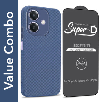 For Oppo A3X (4G/5G) | Oppo A3 5G Combo with Back Cover and 9H Tempered Glass (Liquid Silicone | Camera Protection | Oleophobic Coating Screen Glass)