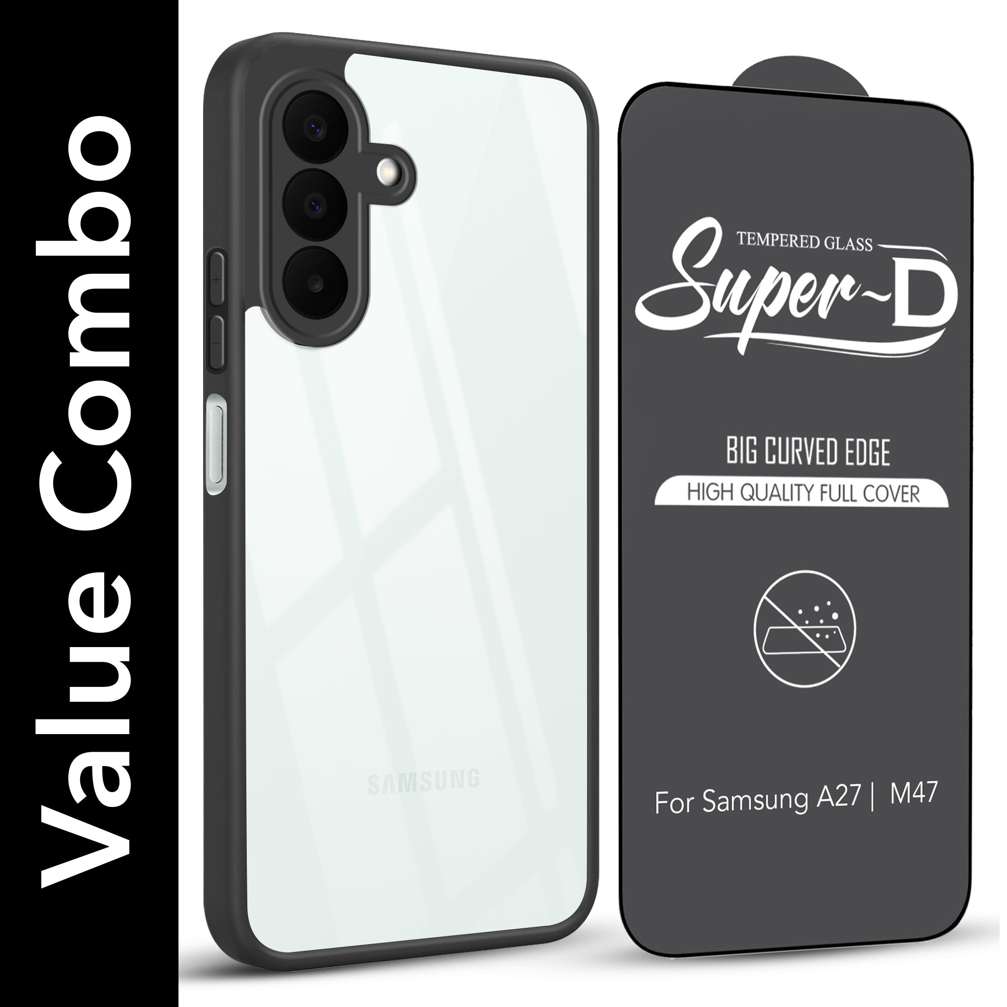 For Samsung A27 5G | Samsung M47 5G (Combo with Back Cover and 9H Tempered Glass (Lifetime Anti-Yellow | Crystal Clear Shockproof | Oleophobic Coating Screen Glass)