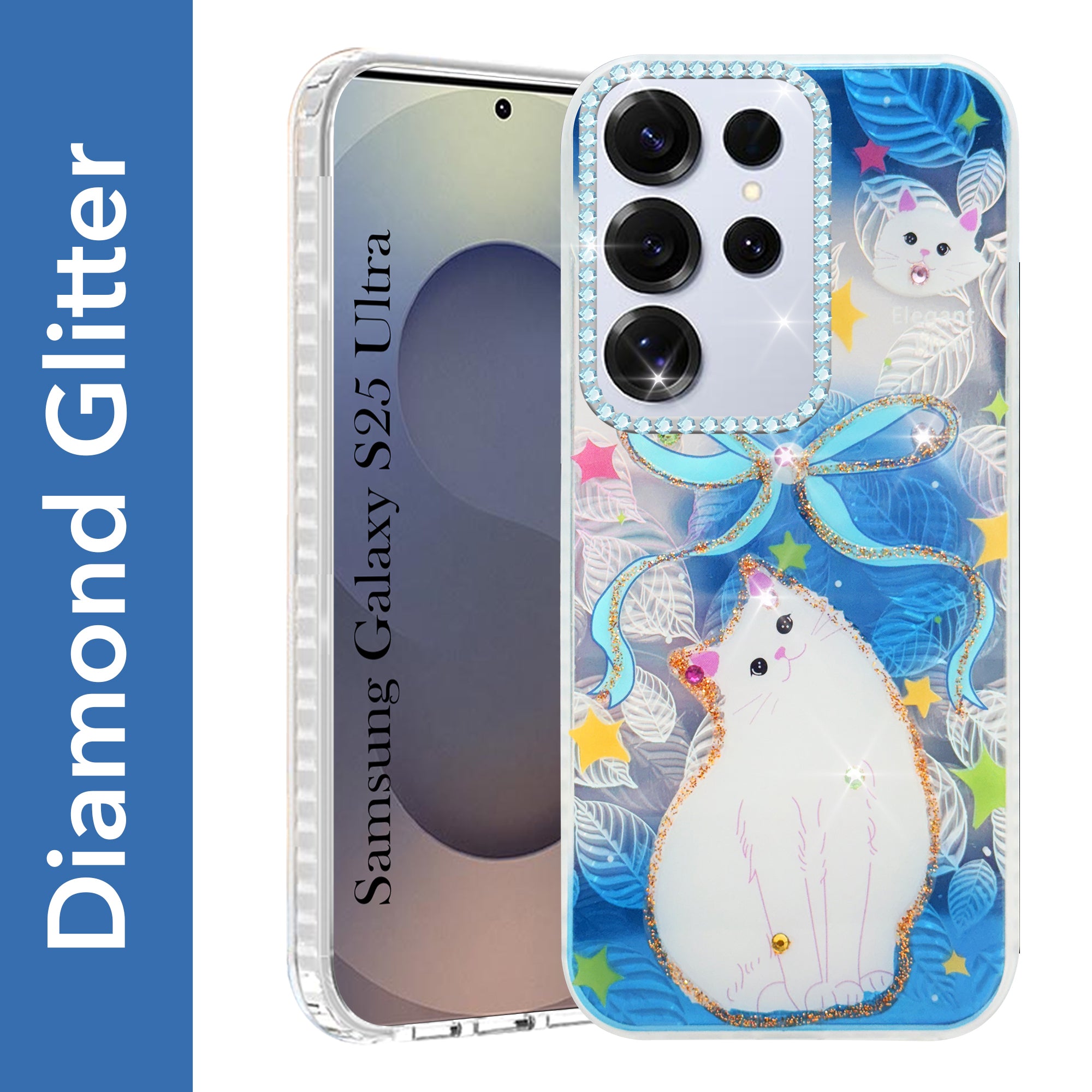 For Samsung Galaxy S25 Ultra Back Cover Case (Luxury Floral Glitter Cute Butterfly | Diamond Studded Camera Bump | Girls & Women Design)