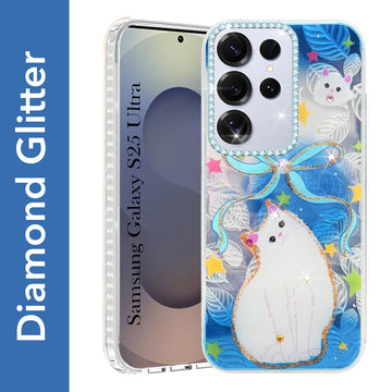 For Samsung Galaxy S25 Ultra Back Cover Case (Luxury Floral Glitter Cute Butterfly | Diamond Studded Camera Bump | Girls & Women Design)