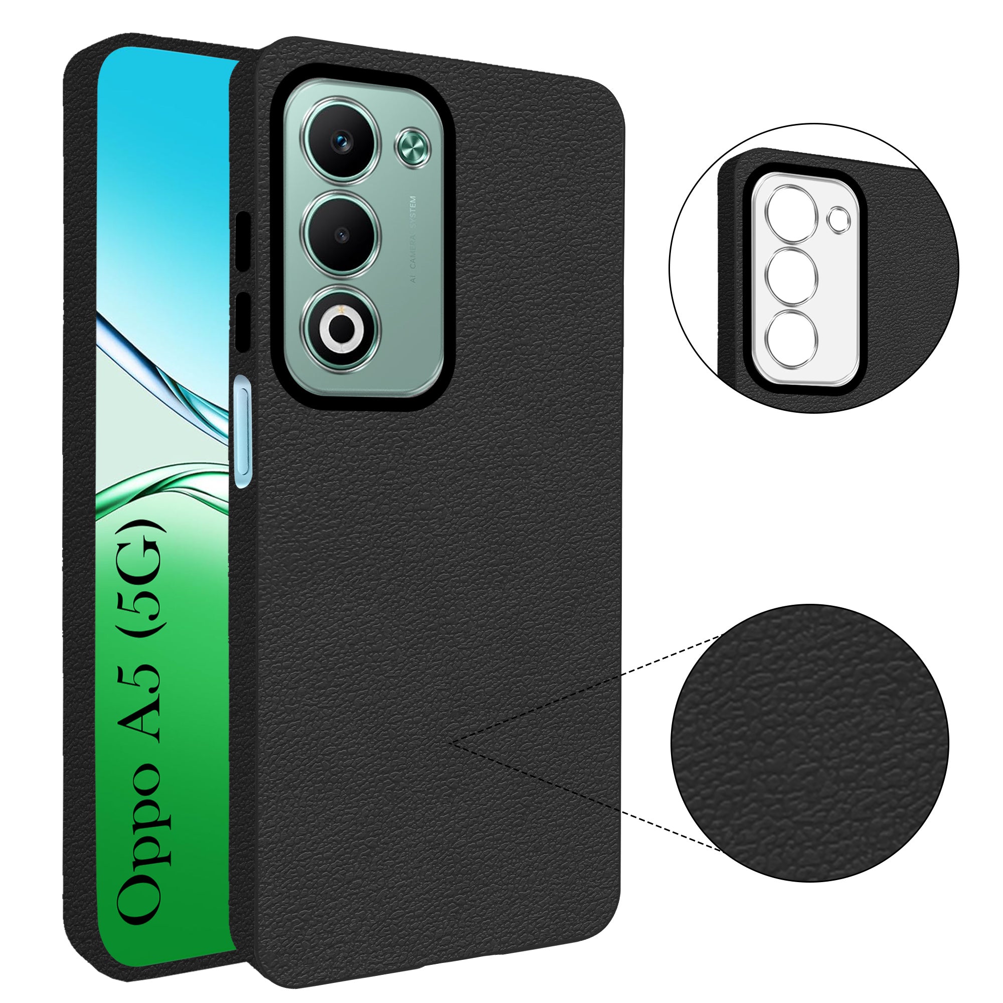 For Oppo A5 5G Back Cover Case (Glass Like Camera Protection | Leather Feel | Minimalist Professional Grip)