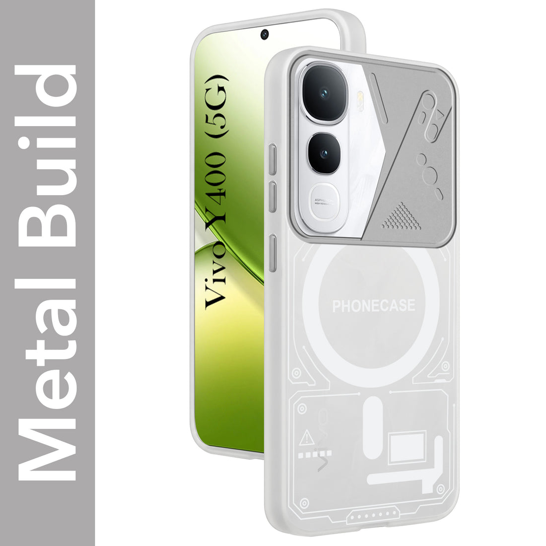 For Vivo Y400 Metallic Back Cover Case (Metallic Camera Protection & Buttons | Translucent Milky Shade | Hard Polycarbonate)