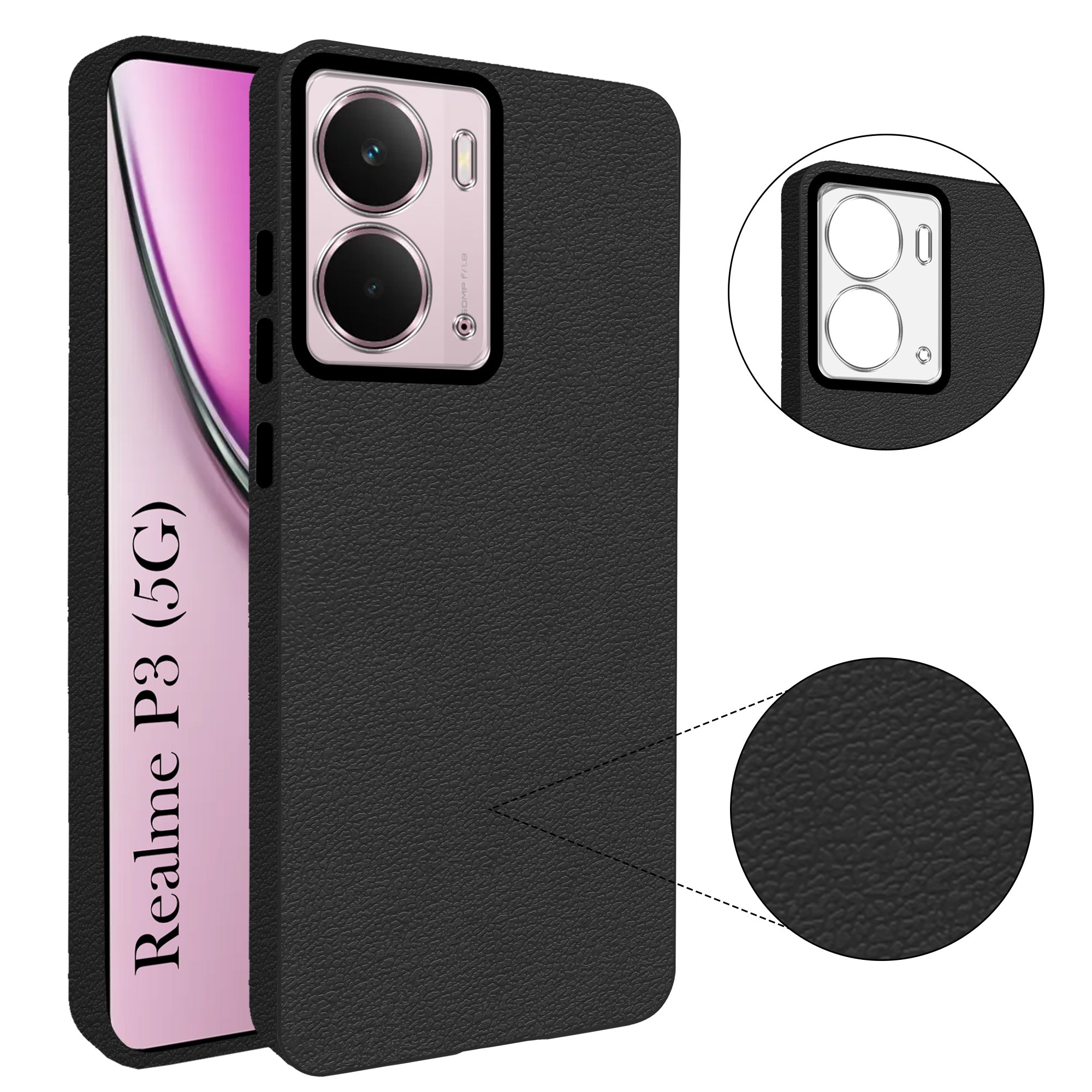For Realme P3 Back Cover Case (Glass Like Camera Protection | Leather Feel | Minimalist Professional Grip)