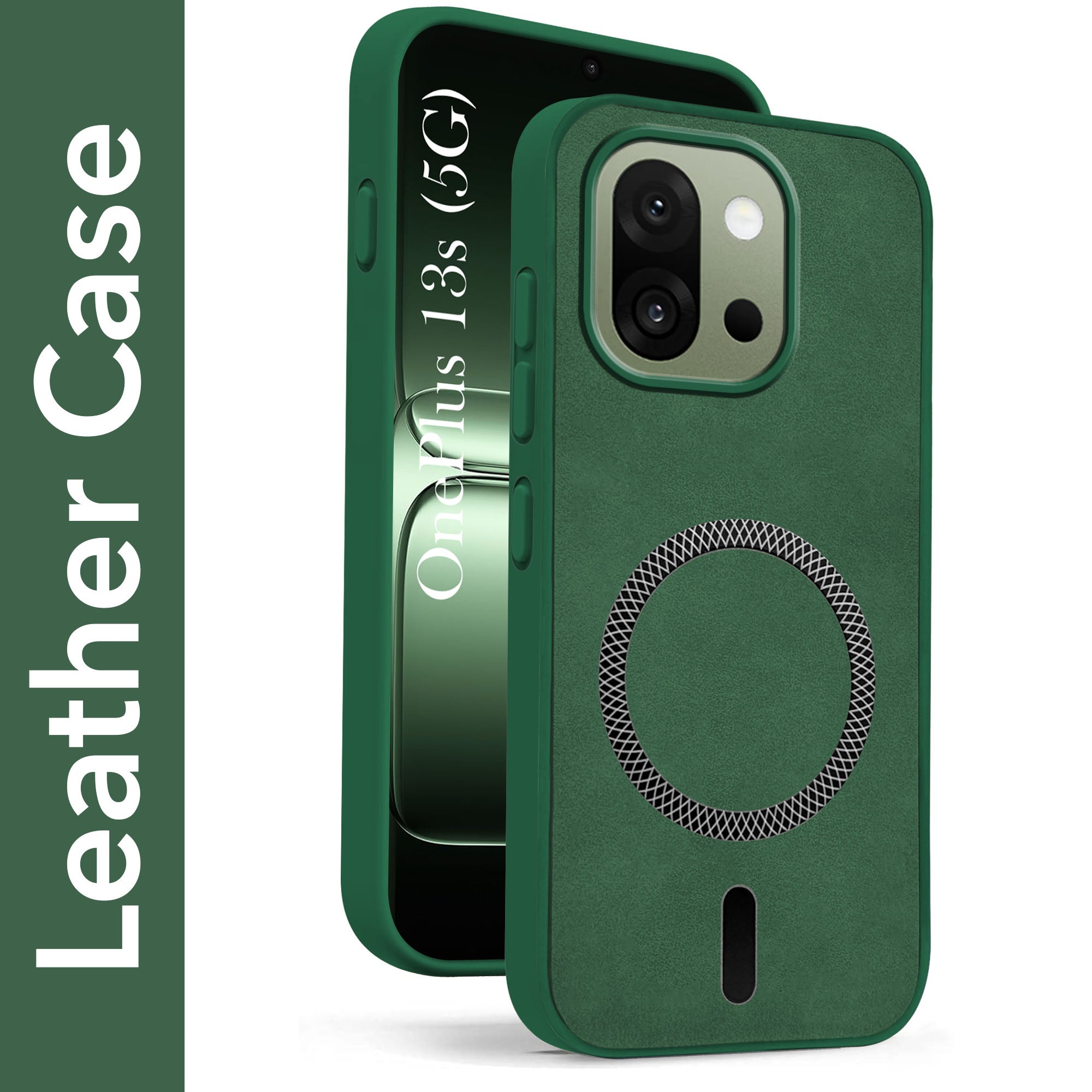 For OnePlus 13S Back Cover Case Leather Finish (MagSafe Compatible Wireless Charging | Soft Touch | Camera Bump Protection)
