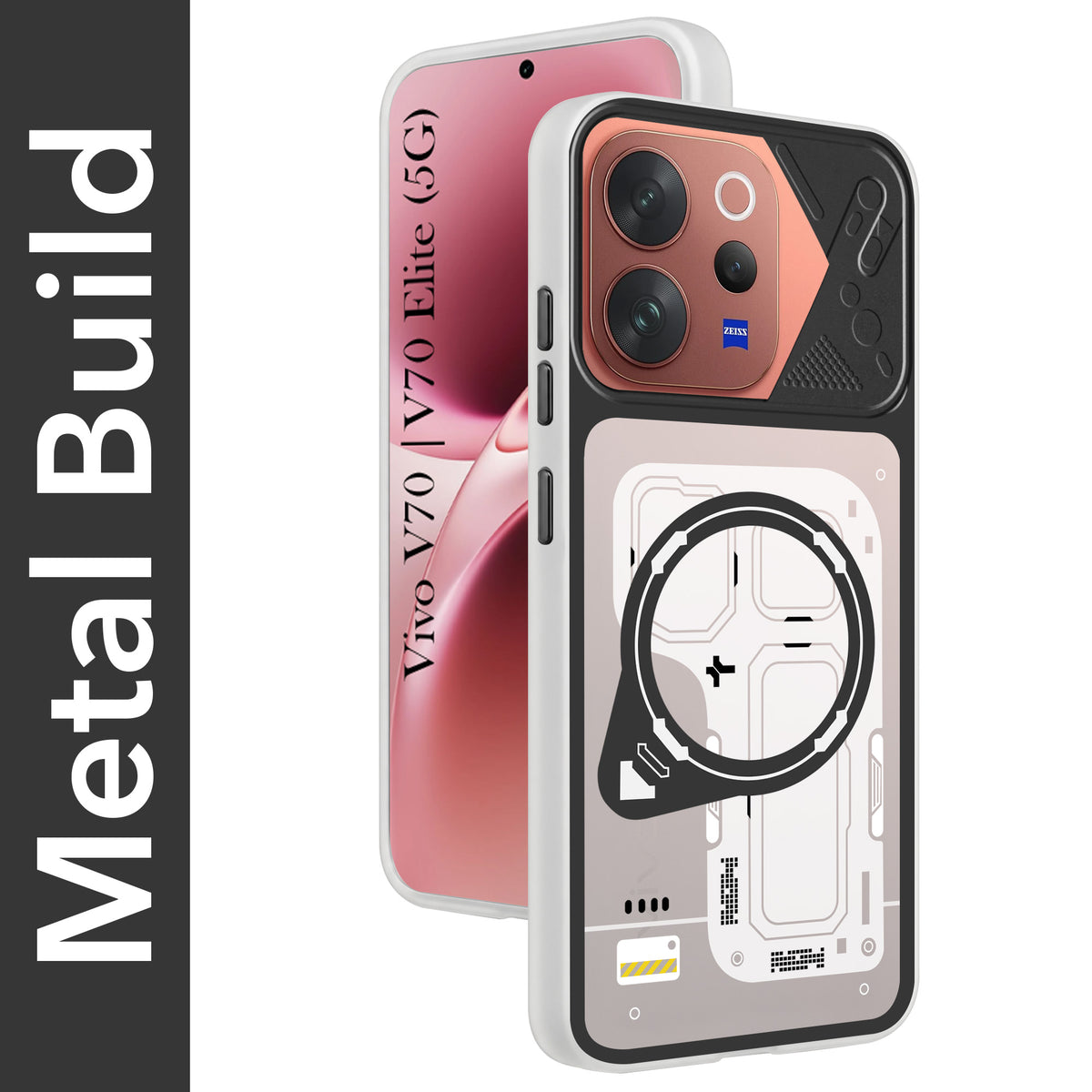 For Vivo V70 | Vivo V70 Elite 5G Metallic Back Cover Case (Metallic Camera Protection & Buttons | Translucent Milky Shade | Hard Polycarbonate)
