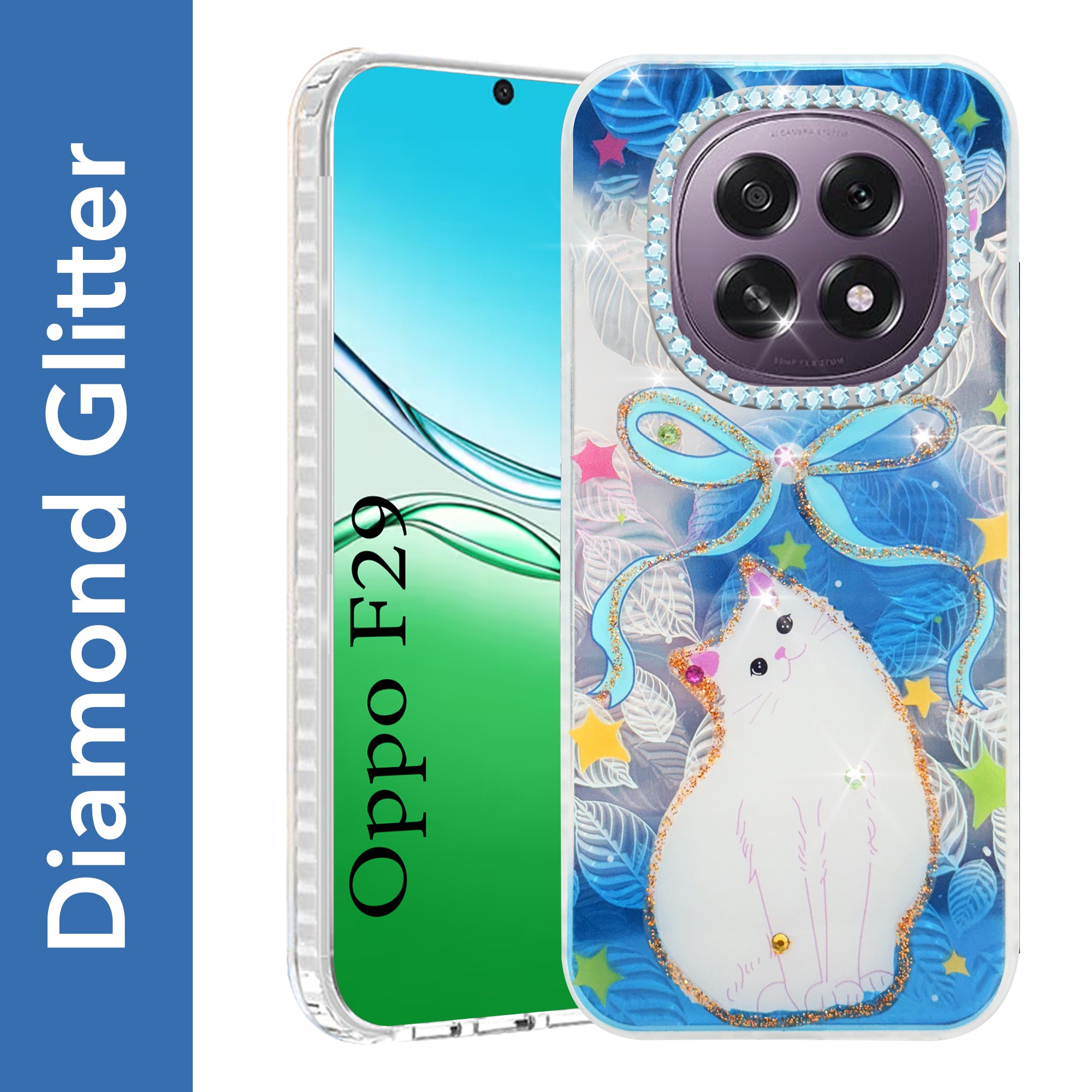 For Oppo F29 Back Cover Case (Luxury Floral Glitter Cute Butterfly | Diamond Studded Camera Bump | Girls & Women Design)