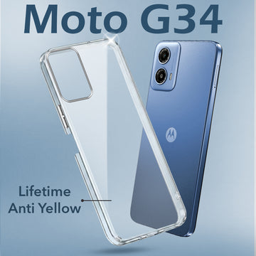 For Motorola Moto G34 5G Back Cover Case (Hard Anti Yellow Clear Case | Drop & Camera Protection | Shockproof Polycarbonate)