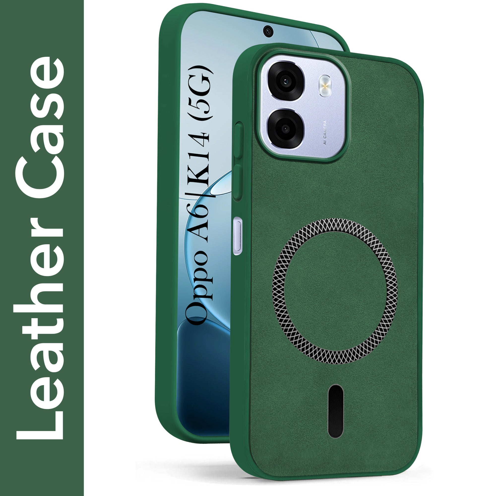 For Oppo A6 5G | Oppo K14 5G Back Cover Case Leather Finish (MagSafe Compatible Wireless Charging | Soft Touch | Camera Bump Protection)
