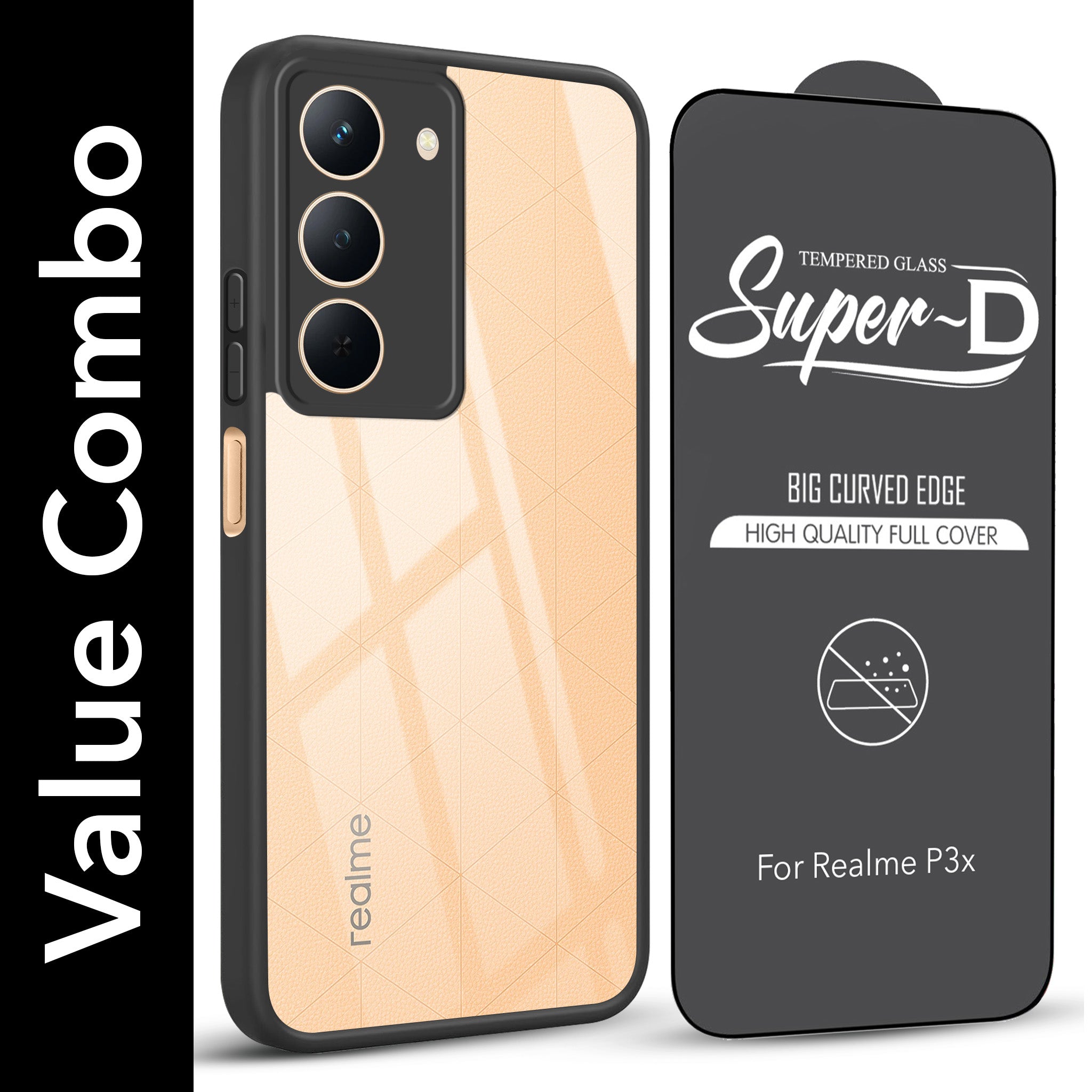 For Realme P3x Combo with Back Cover and 9H Tempered Glass (Lifetime Anti-Yellow | Crystal Clear Shockproof | Oleophobic Coating Screen Glass)