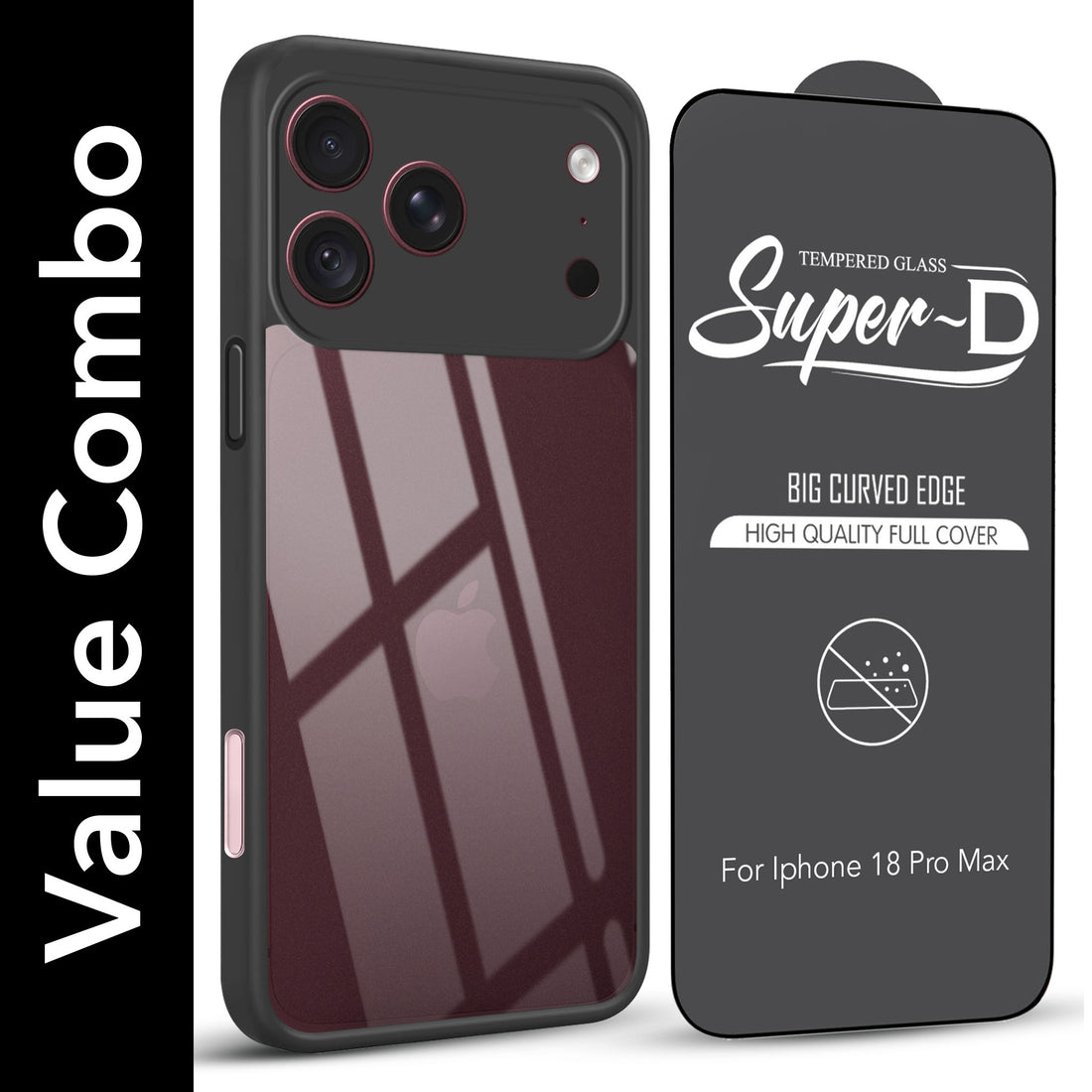 For Apple iPhone 18 Pro Max (Combo with Back Cover and 9H Tempered Glass (Lifetime Anti-Yellow | Crystal Clear Shockproof | Oleophobic Coating Screen Glass)