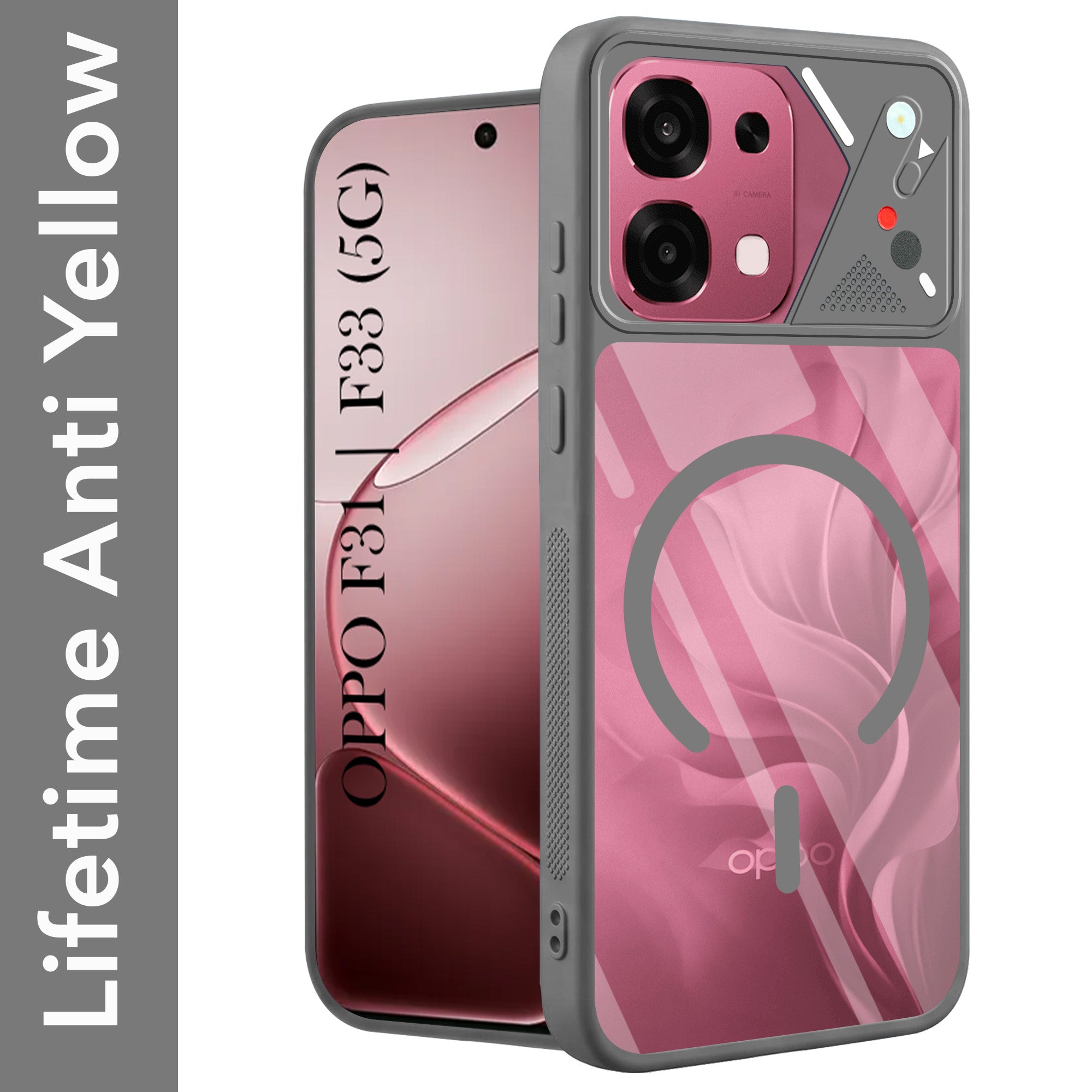 For Oppo F31 5G | Oppo F33 5G Back Cover Case Lifetime Anti-Yellow Clear (Camera Protection | Side Grip | Wireless MagSafe Compatible)
