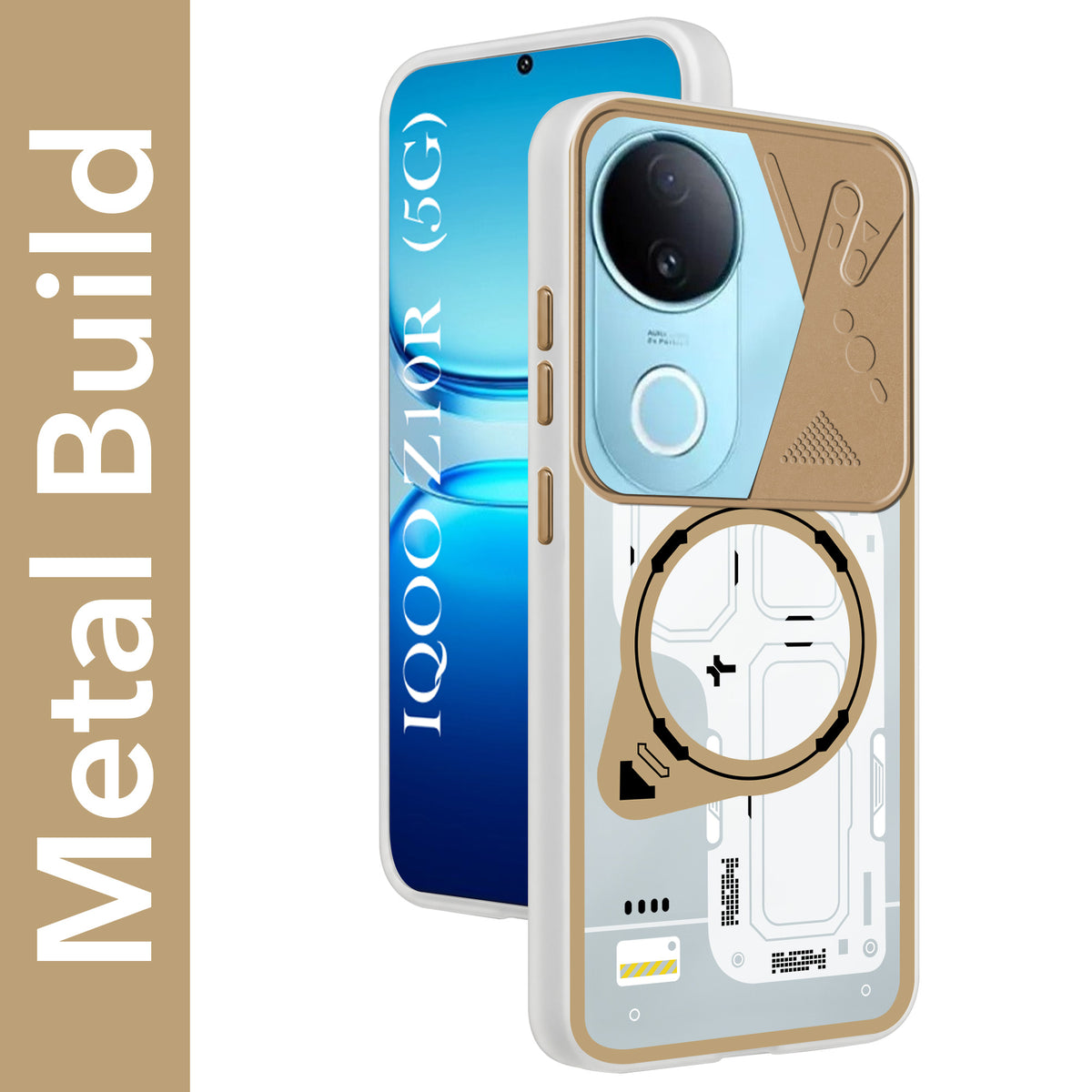 For Vivo iQOO Z10R Metallic Back Cover Case (Metallic Camera Protection & Buttons | Translucent Milky Shade | Hard Polycarbonate)