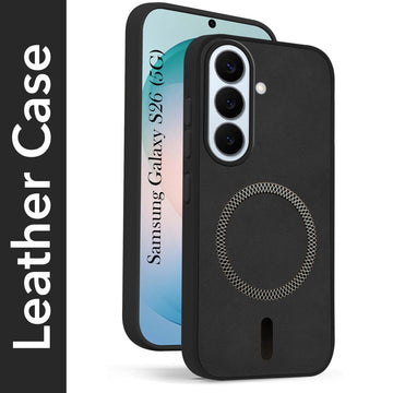 For Samsung Galaxy S26 5G Back Cover Case Leather Finish (MagSafe Compatible Wireless Charging | Soft Touch | Camera Bump Protection)