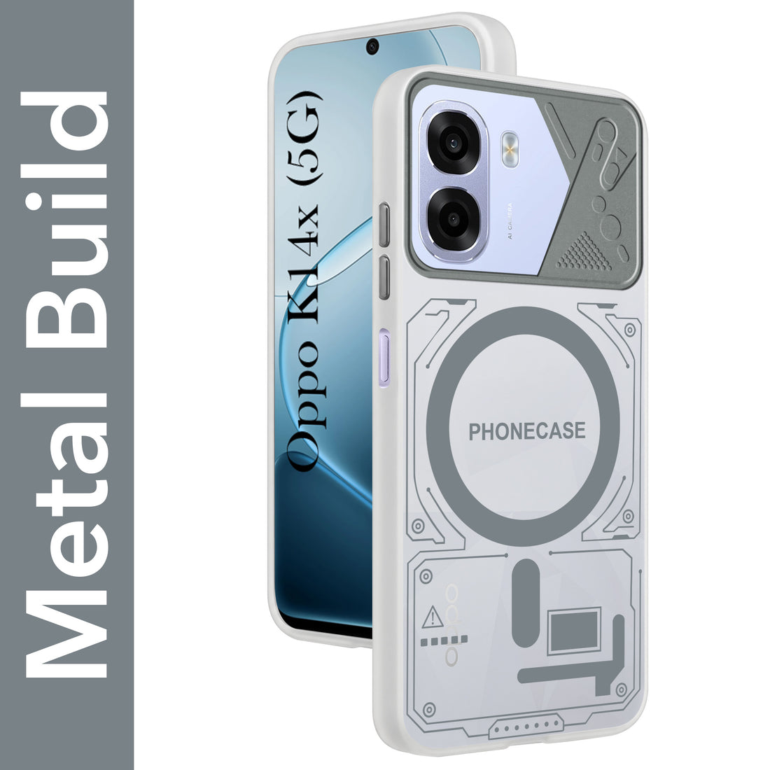 For Oppo K14x 5G Metallic Back Cover Case (Metallic Camera Protection & Buttons | Translucent Milky Shade | Hard Polycarbonate)