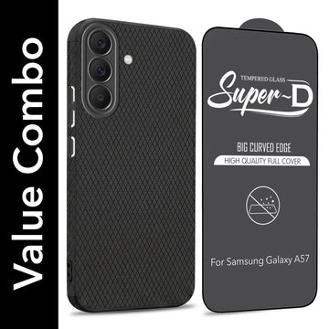 For Samsung Galaxy A57 5G Combo with Back Cover and 9H Tempered Glass (Liquid Silicone | Camera Protection | Oleophobic Coating Screen Glass)