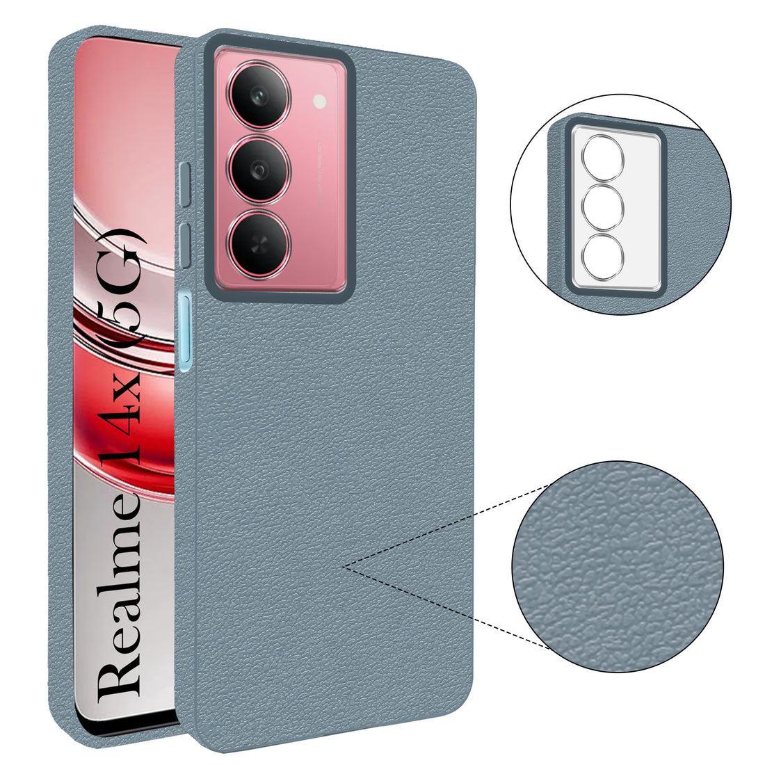 For Realme 14x Back Cover Case (Glass Like Camera Protection | Leather Feel | Minimalist Professional Grip)