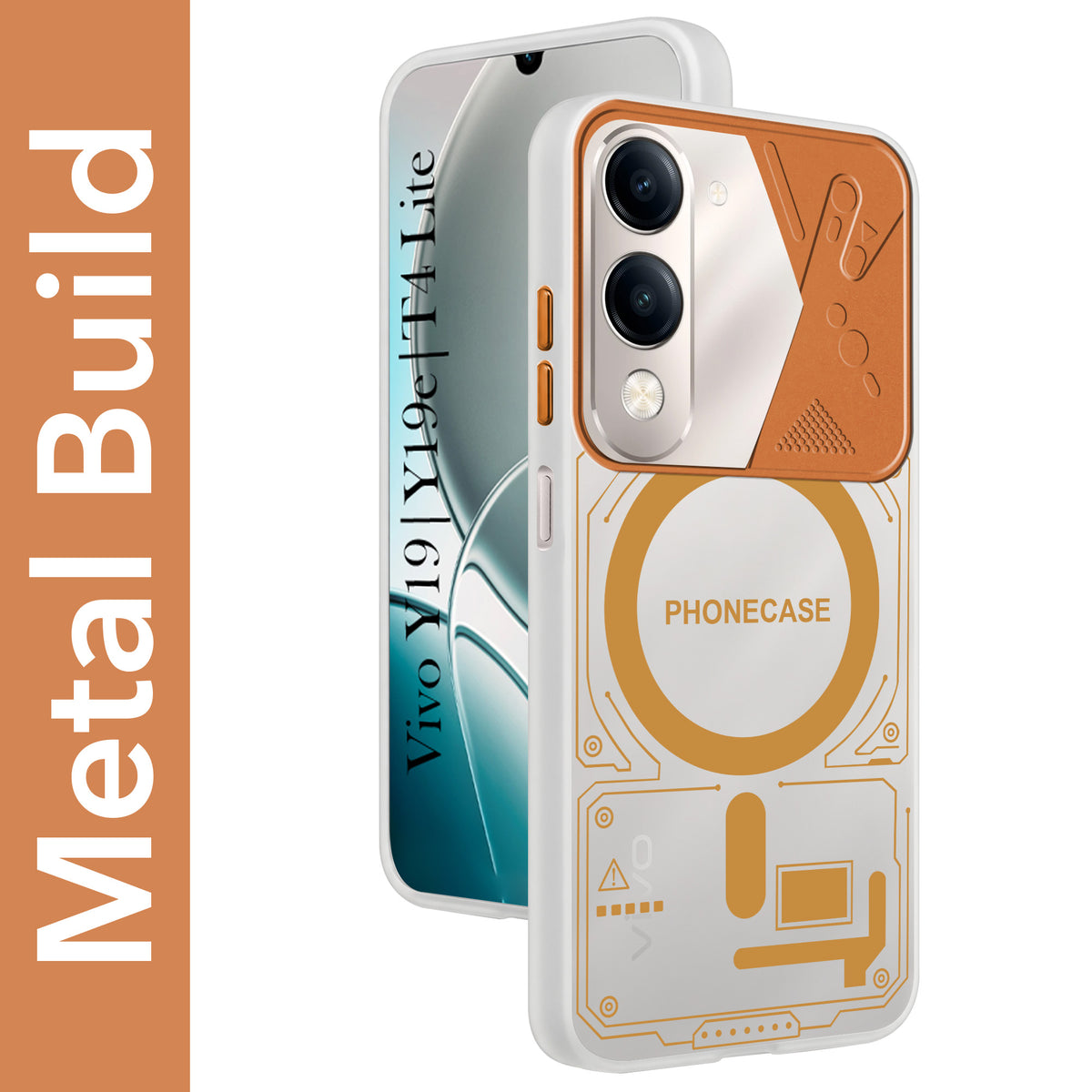 For Vivo Y19 | Vivo Y19e | Vivo T4 Lite Metallic Back Cover Case (Metallic Camera Protection & Buttons | Translucent Milky Shade | Hard Polycarbonate)
