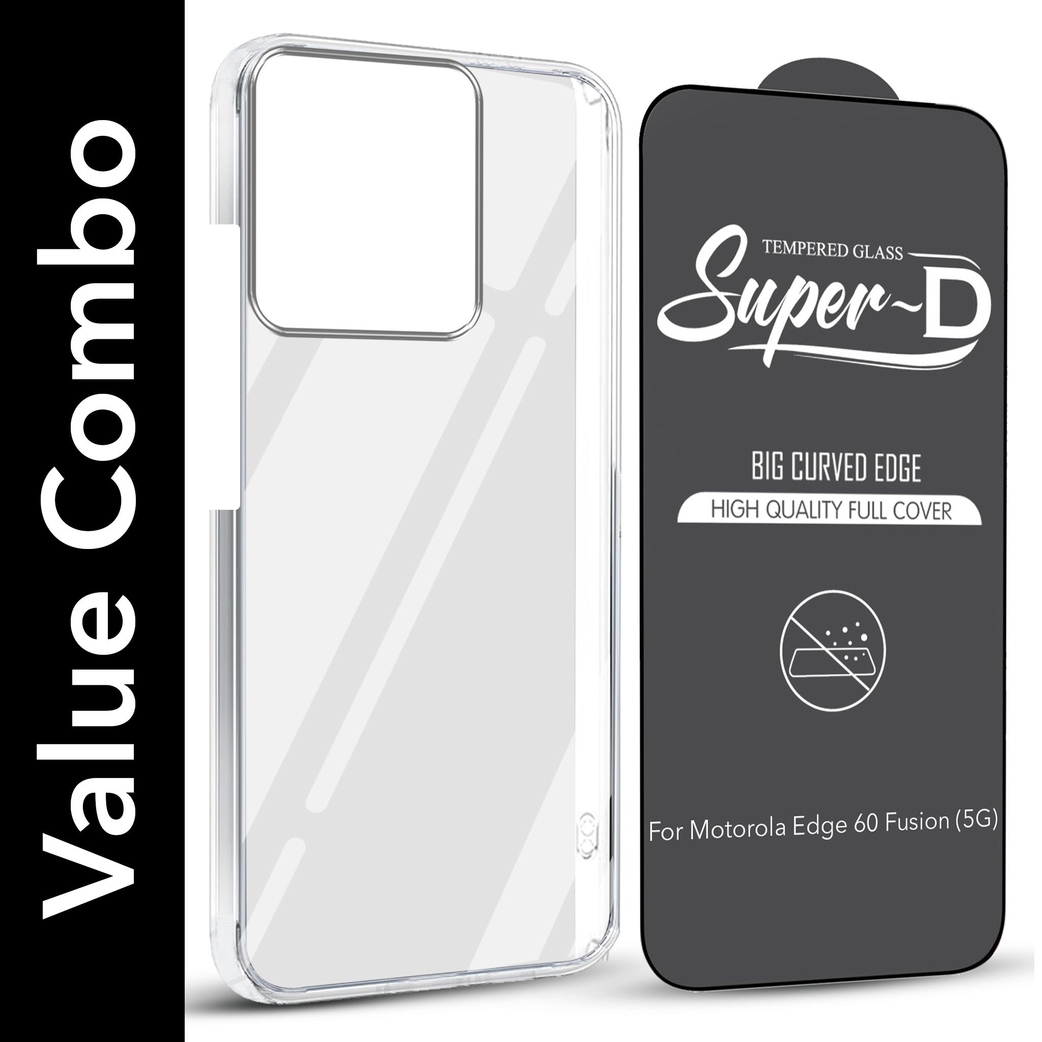 For Motorola Moto Edge 60 Fusion Combo with Back Cover and 9H Tempered Glass (Lifetime Anti-Yellow | Sleek Hard Crystal | Oleophobic Coating Screen Glass)