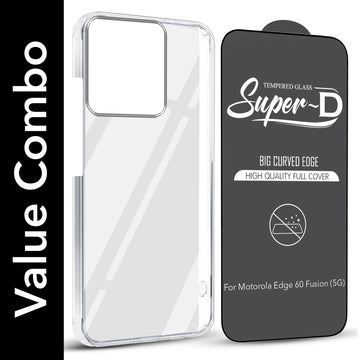 For Motorola Moto Edge 60 Fusion Combo with Back Cover and 9H Tempered Glass (Lifetime Anti-Yellow | Sleek Hard Crystal | Oleophobic Coating Screen Glass)