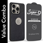 For Apple iPhone 15 Pro Combo with Back Cover and 9H Tempered Glass (Textured Grip Design | Micro-Fiber Cloth Inside | Oleophobic Coating Screen Glass)