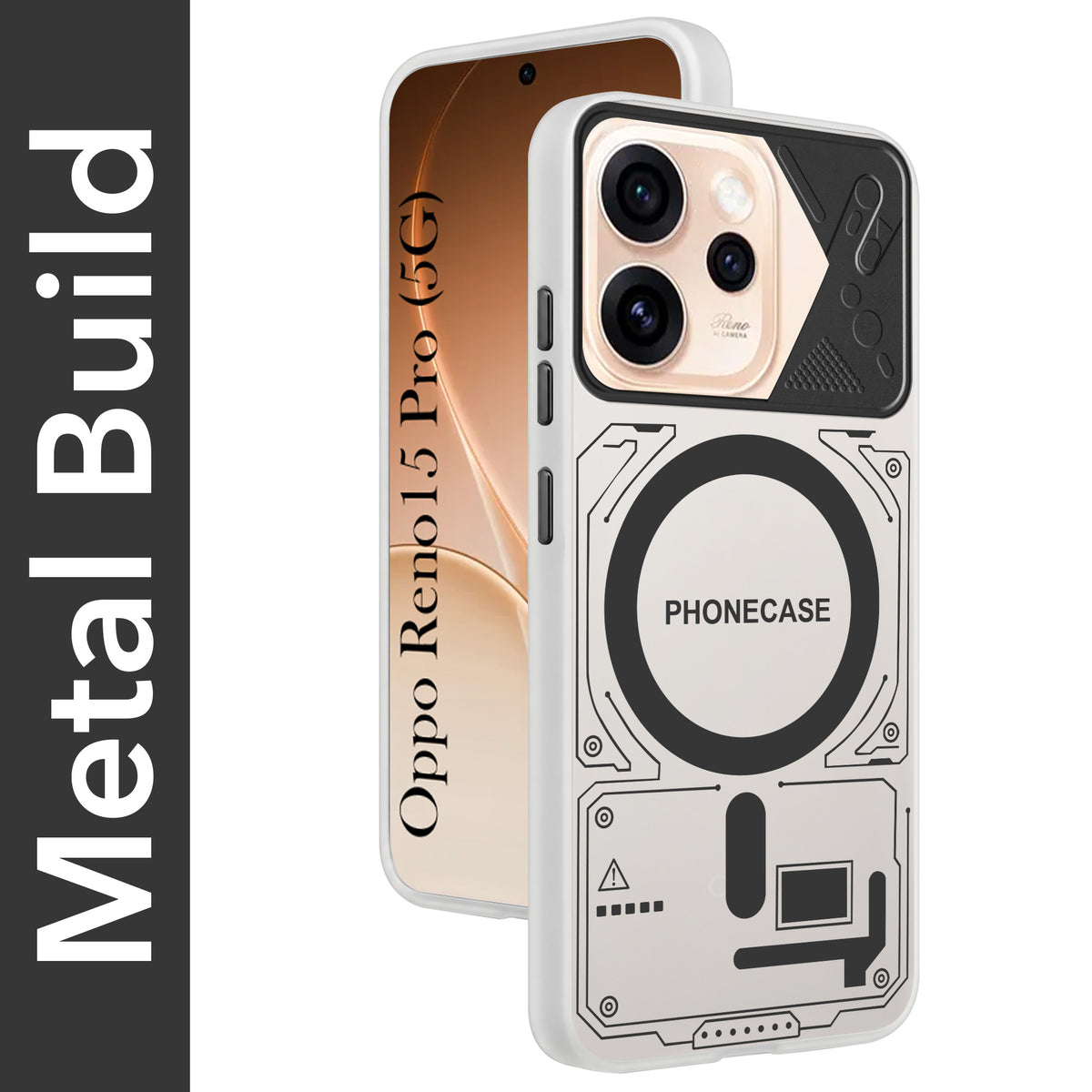 For Oppo Reno15 Pro 5G | Oppo Reno 15 Pro 5G Metallic Back Cover Case (Metallic Camera Protection & Buttons | Translucent Milky Shade | Hard Polycarbonate)