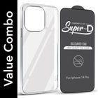 For Apple iPhone 14 Pro Combo with Back Cover and 9H Tempered Glass (Lifetime Anti-Yellow | Sleek Hard Crystal | Oleophobic Coating Screen Glass)