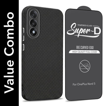 For Oneplus Nord 5 Combo with Back Cover and 9H Tempered Glass (Liquid Silicone | Camera Protection | Oleophobic Coating Screen Glass)