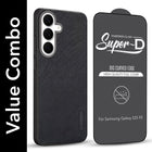 For Samsung Galaxy S25 FE Combo with Back Cover and 9H Tempered Glass (Textured Grip Design | Micro-Fiber Cloth Inside | Oleophobic Coating Screen Glass)
