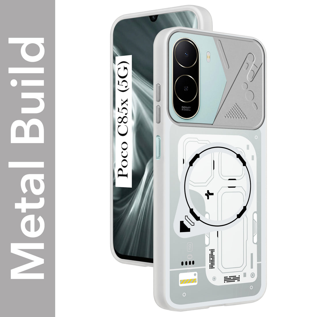 For Poco C85x 5G Metallic Back Cover Case (Metallic Camera Protection & Buttons | Translucent Milky Shade | Hard Polycarbonate)