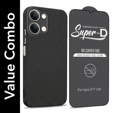 For Vivo iQOO Z11 Lite Combo with Back Cover and 9H Tempered Glass (Liquid Silicone | Camera Protection | Oleophobic Coating Screen Glass)