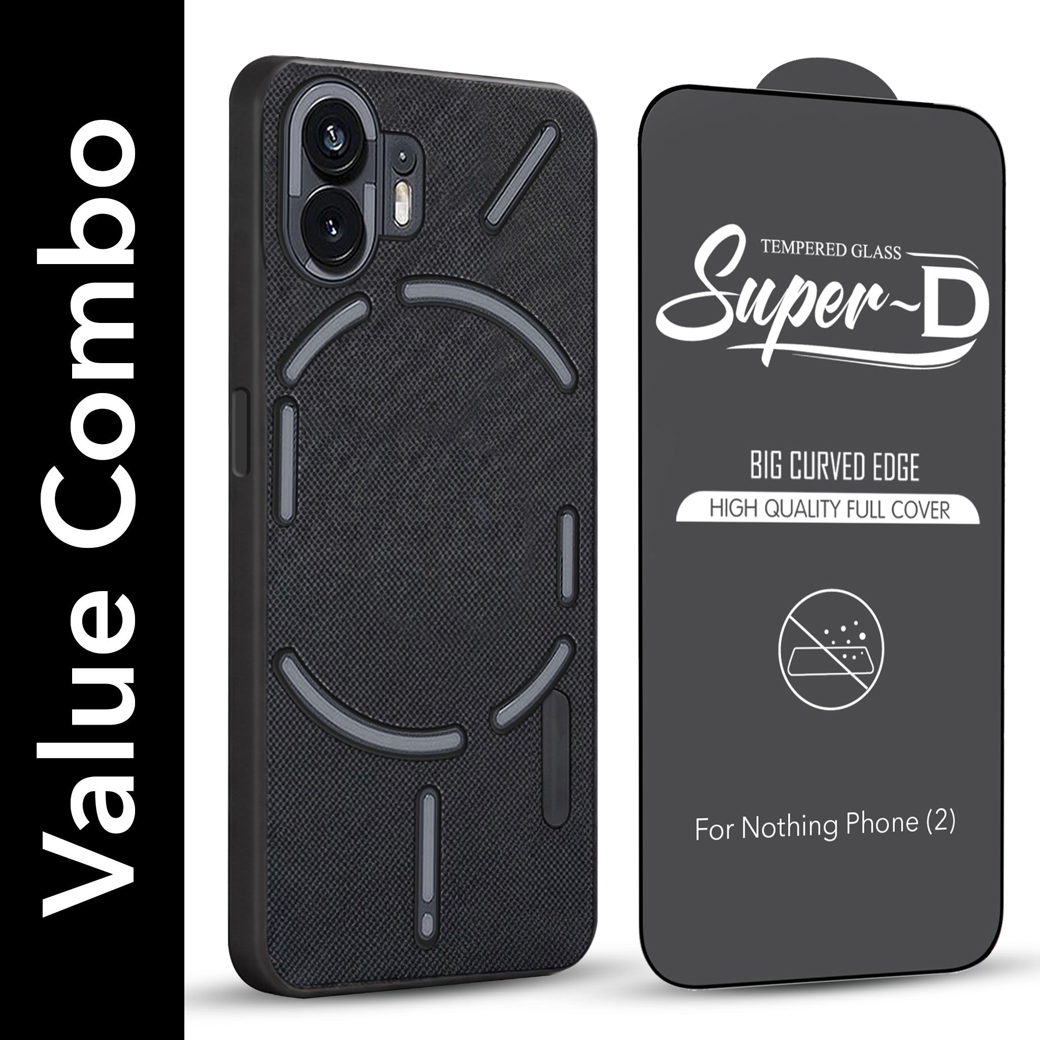 For Nothing Phone 2 Combo (Textured Grip Design | Micro-Fiber Cloth Inside | Oleophobic Coating Screen Glass)