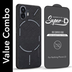 For Nothing Phone 2 Combo (Textured Grip Design | Micro-Fiber Cloth Inside | Oleophobic Coating Screen Glass)
