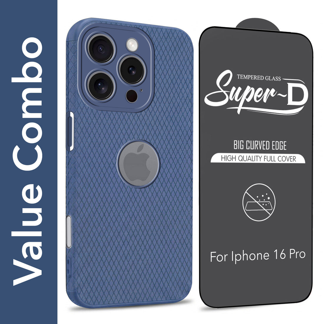 For Apple iPhone 16 Pro Combo with Back Cover and 9H Tempered Glass (Liquid Silicone | Camera Protection | Oleophobic Coating Screen Glass)