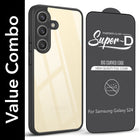 For Samsung Galaxy S24 Combo with Back Cover and 9H Tempered Glass (Lifetime Anti-Yellow | Crystal Clear Shockproof | Oleophobic Coating Screen Glass)