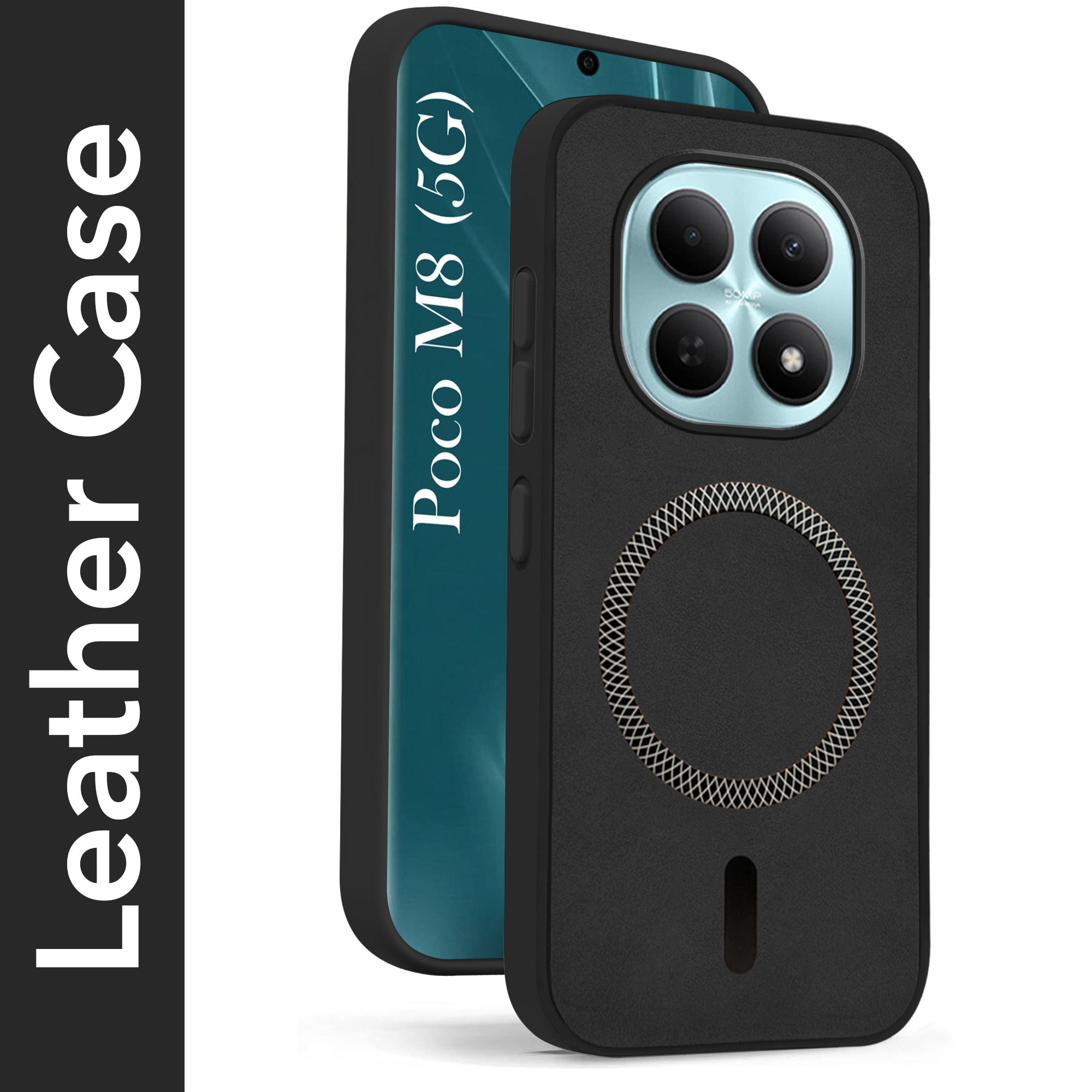 For Poco M8 5G Back Cover Case Leather Finish (MagSafe Compatible Wireless Charging | Soft Touch | Camera Bump Protection)