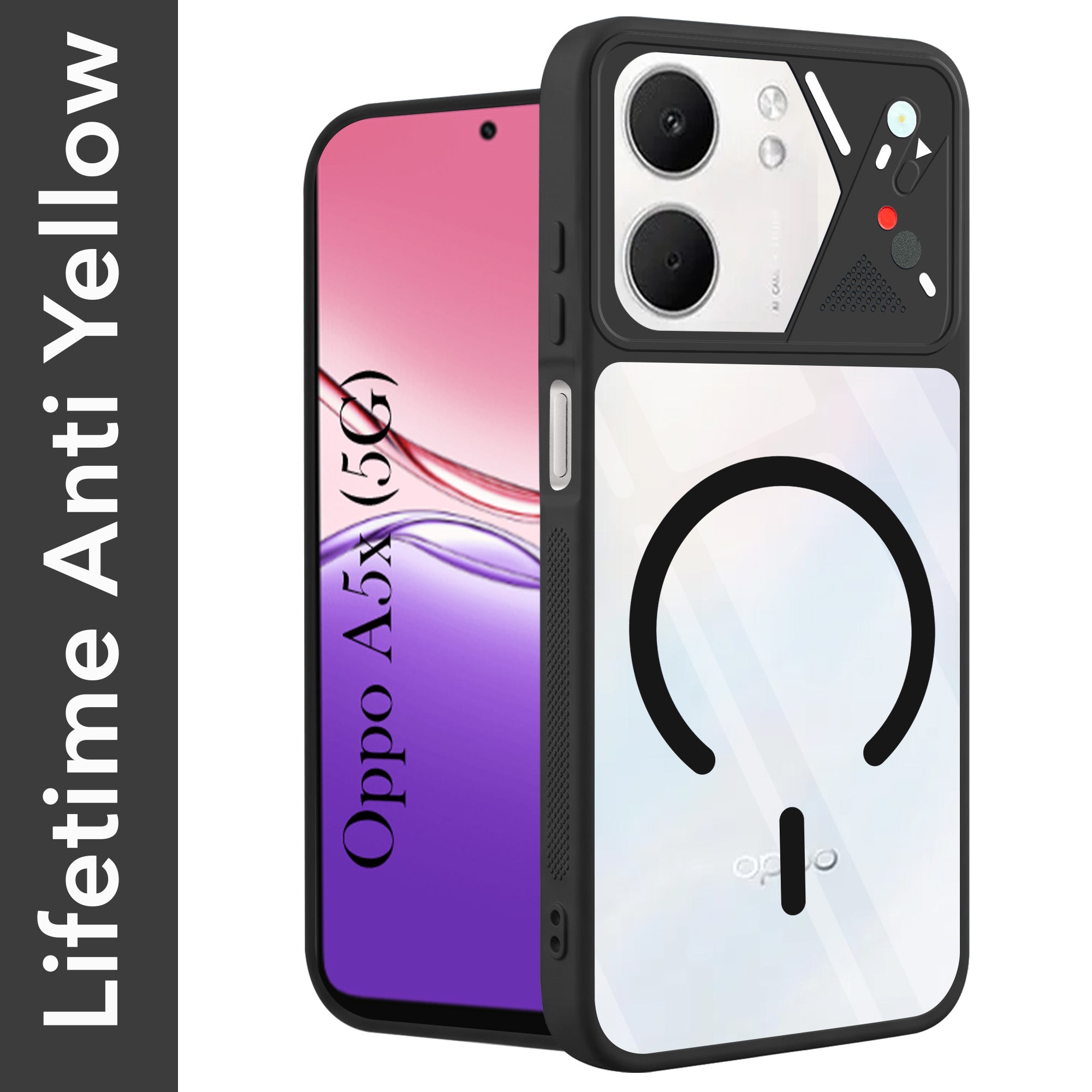 For Oppo K14x 5G Back Cover Case Lifetime Anti-Yellow Clear (Camera Protection | Side Grip | Wireless MagSafe Compatible)