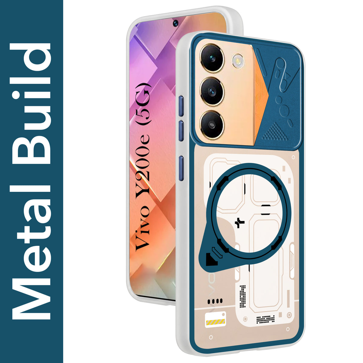 For Vivo Y200e Metallic Back Cover Case (Metallic Camera Protection & Buttons | Translucent Milky Shade | Hard Polycarbonate)