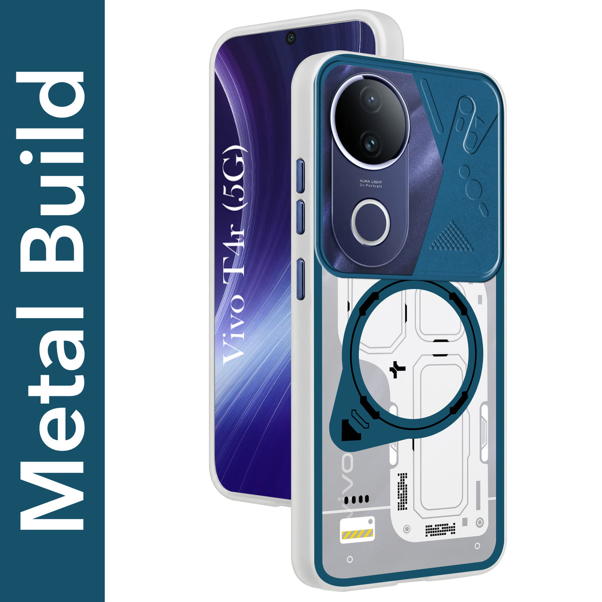 For Vivo T4R Metallic Back Cover Case (Metallic Camera Protection & Buttons | Translucent Milky Shade | Hard Polycarbonate)