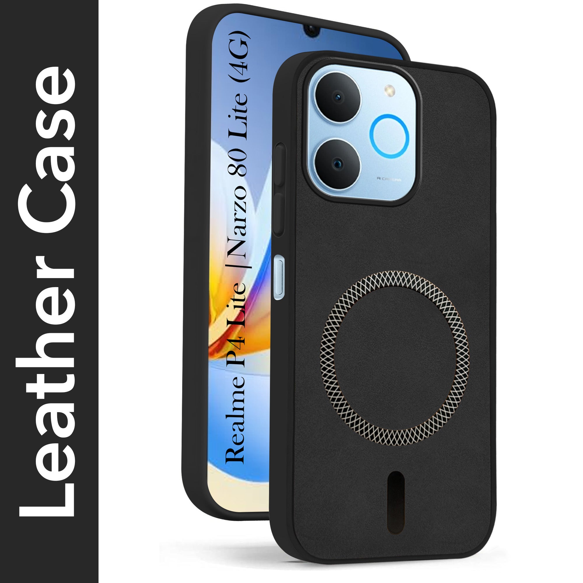 For Realme P4 Lite | Realme Narzo 80 Lite 4G Back Cover Case Leather Finish (MagSafe Compatible Wireless Charging | Soft Touch | Camera Bump Protection)