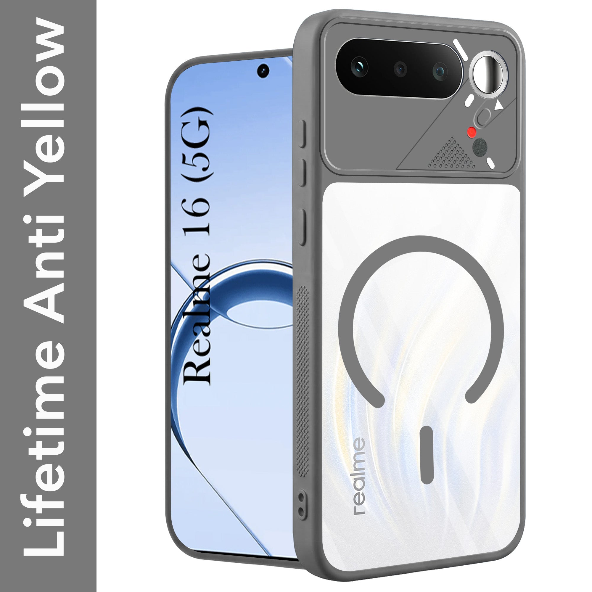 For Realme 16 Back Cover Case Lifetime Anti-Yellow Clear (Camera Protection | Side Grip | Wireless MagSafe Compatible)