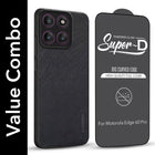 For Motorola Moto Edge 60 Pro Combo with Back Cover and 9H Tempered Glass (Textured Grip Design | Micro-Fiber Cloth Inside | Oleophobic Coating Screen Glass)