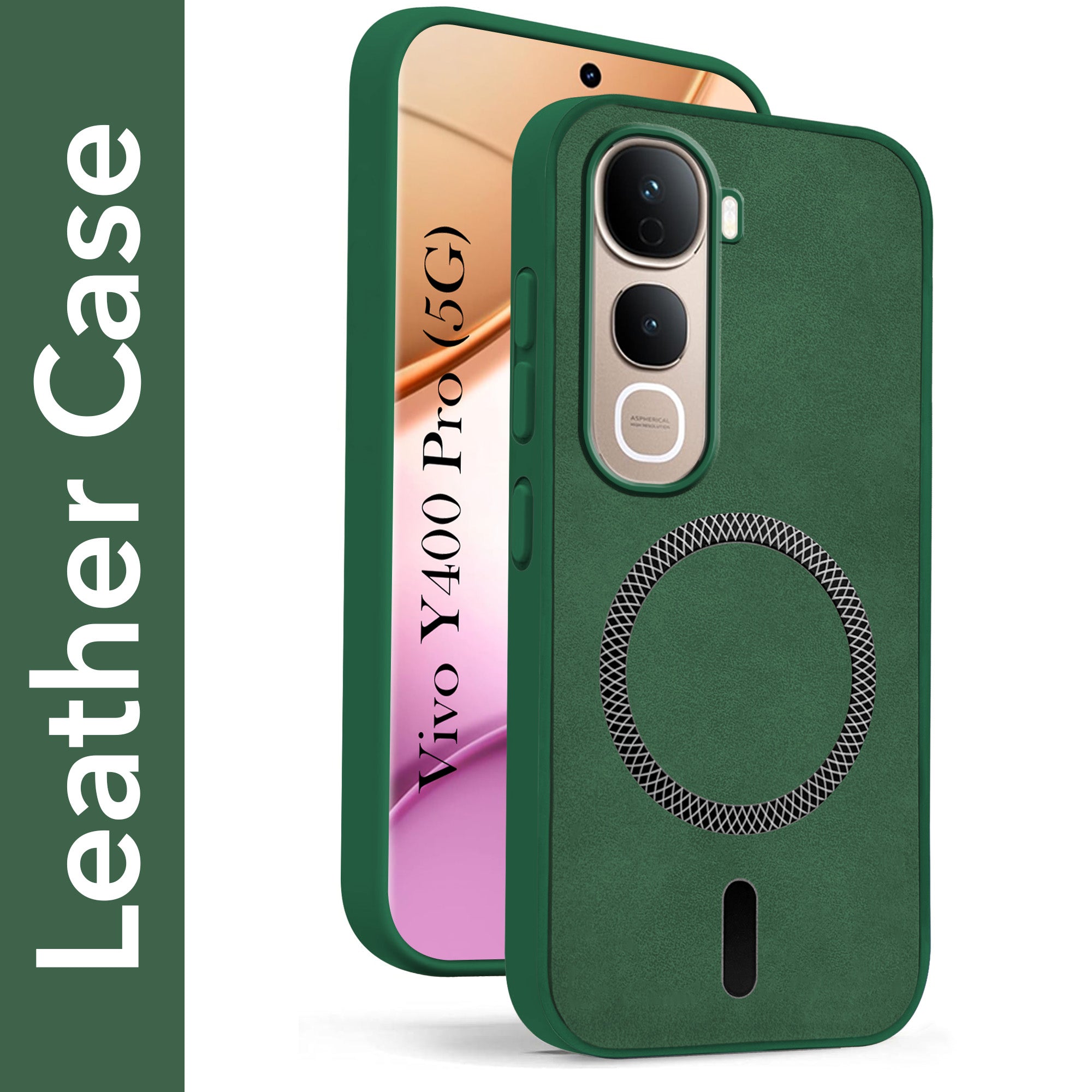 For Vivo Y400 Pro Back Cover Case Leather Finish (MagSafe Compatible Wireless Charging | Soft Touch | Camera Bump Protection)