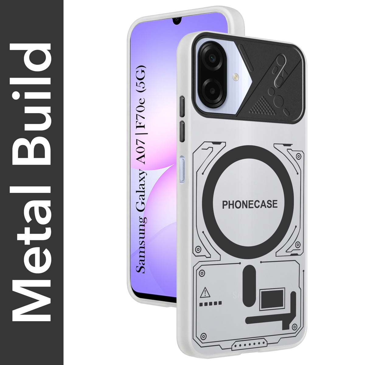 For Samsung Galaxy A07 5G | F70e 5G Metallic Back Cover Case (Metallic Camera Protection & Buttons | Translucent Milky Shade | Hard Polycarbonate)