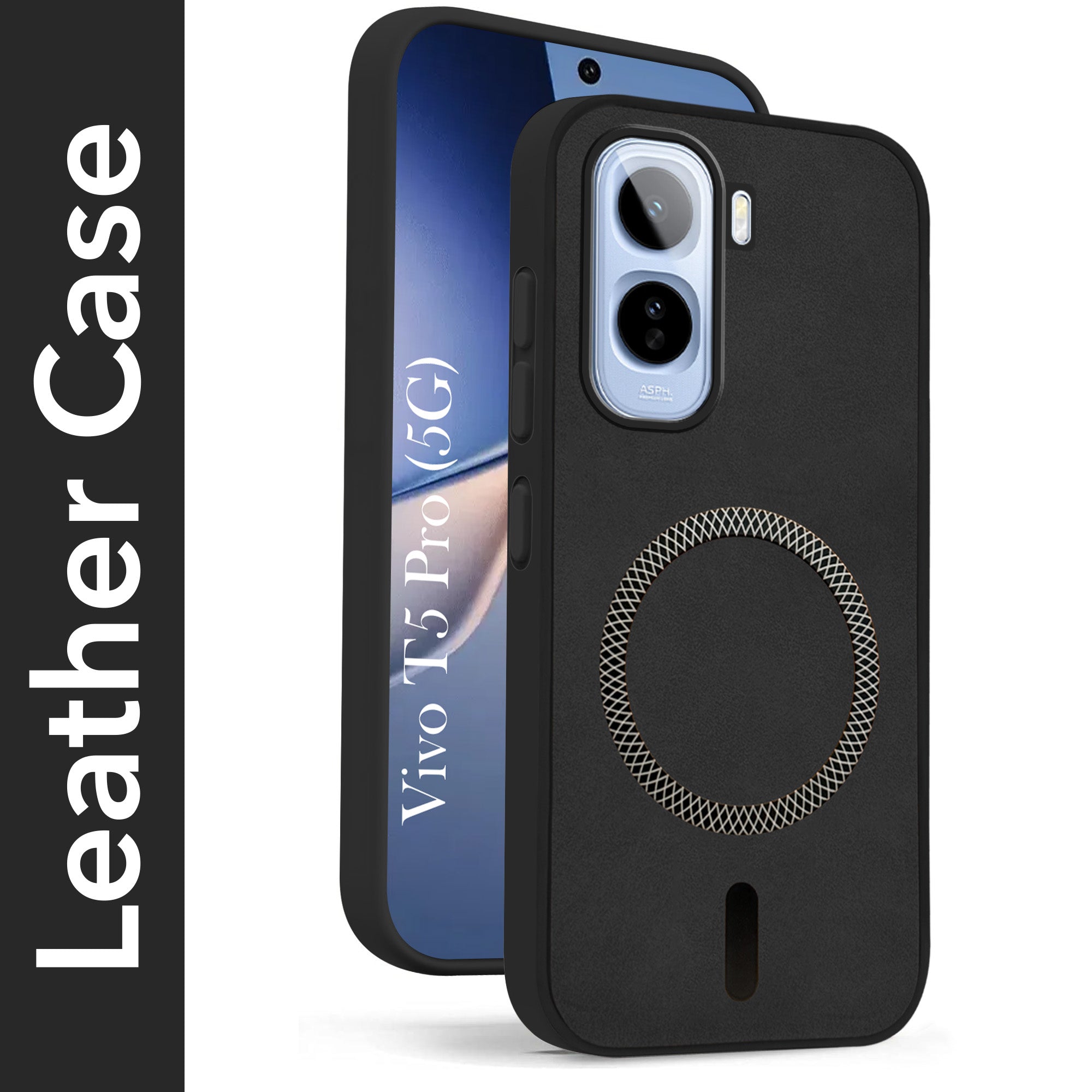 For Vivo T5 Pro 5G Back Cover Case Leather Finish (MagSafe Compatible Wireless Charging | Soft Touch | Camera Bump Protection)