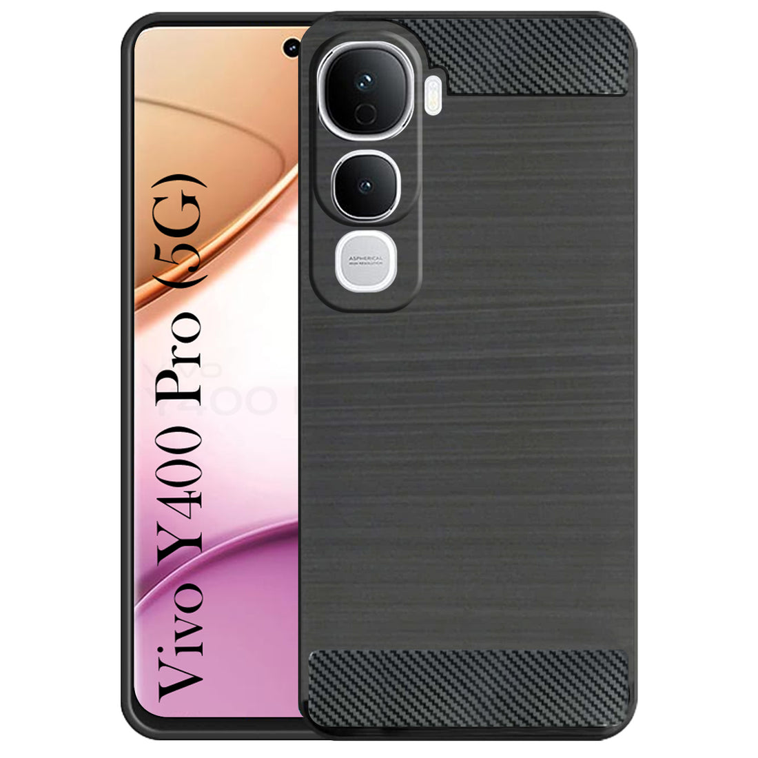 For Vivo Y400 Pro Back Cover Case ( Hybrid Armor Case | Carbon Fiber Shockproof | Soft and Flexible | Black )