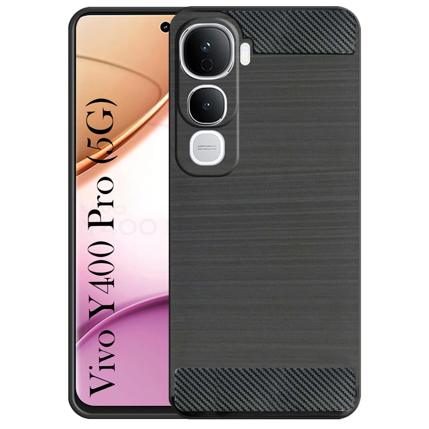 For Vivo Y400 Pro Back Cover Case ( Hybrid Armor Case | Carbon Fiber Shockproof | Soft and Flexible | Black )
